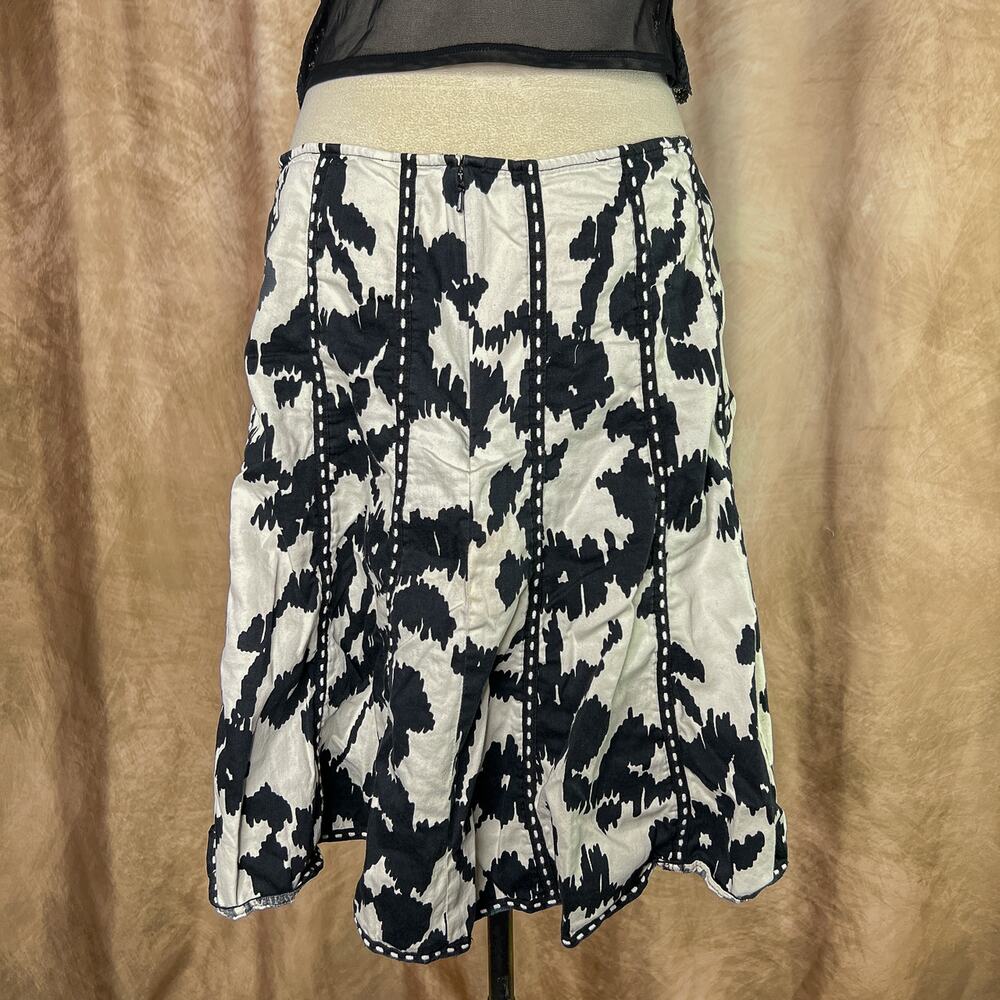 Animal Print Midi Skirt Black & White Abstract Paneled Embroidered Trim Western - Picture 2 of 8
